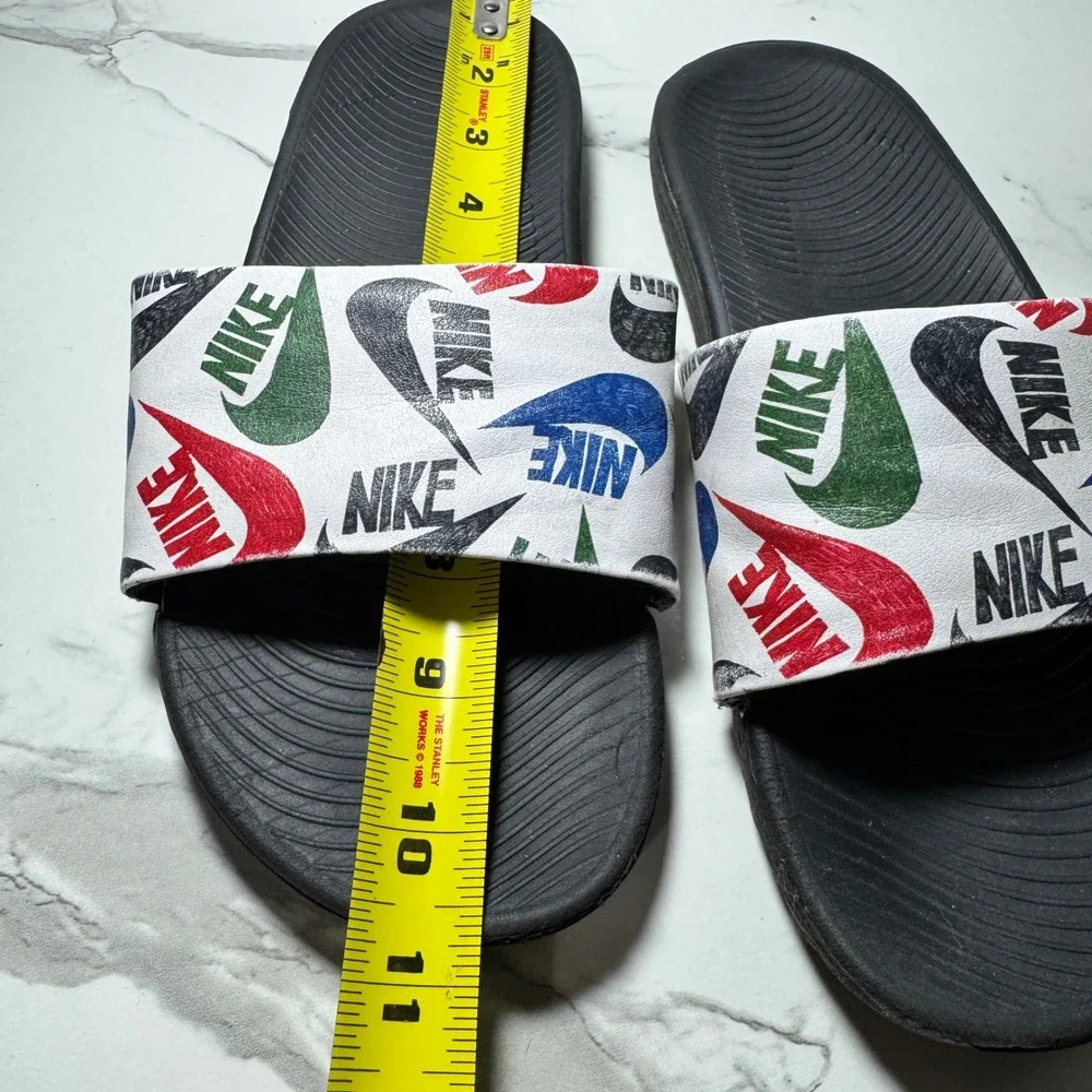 Nike Benassi JDI Print Slides Mens White Multi Color Logo Sandals 631261-101